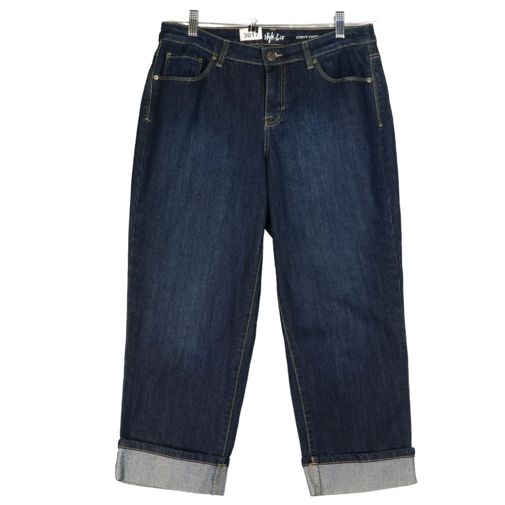 Style & Co Curvy Capri Jeans Blue Stretch Denim Womens Size 10 Cuffed 32 x 23
